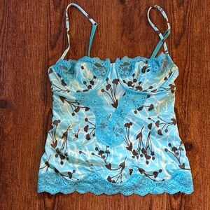 Cosabella Floral Lace Trim Camisole in Aqua Blue